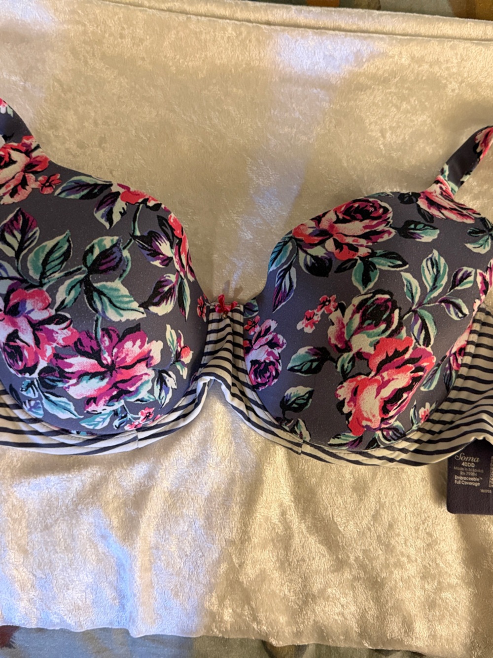Soma Navy Floral Underwire Bra with Pink Flowers 40DD